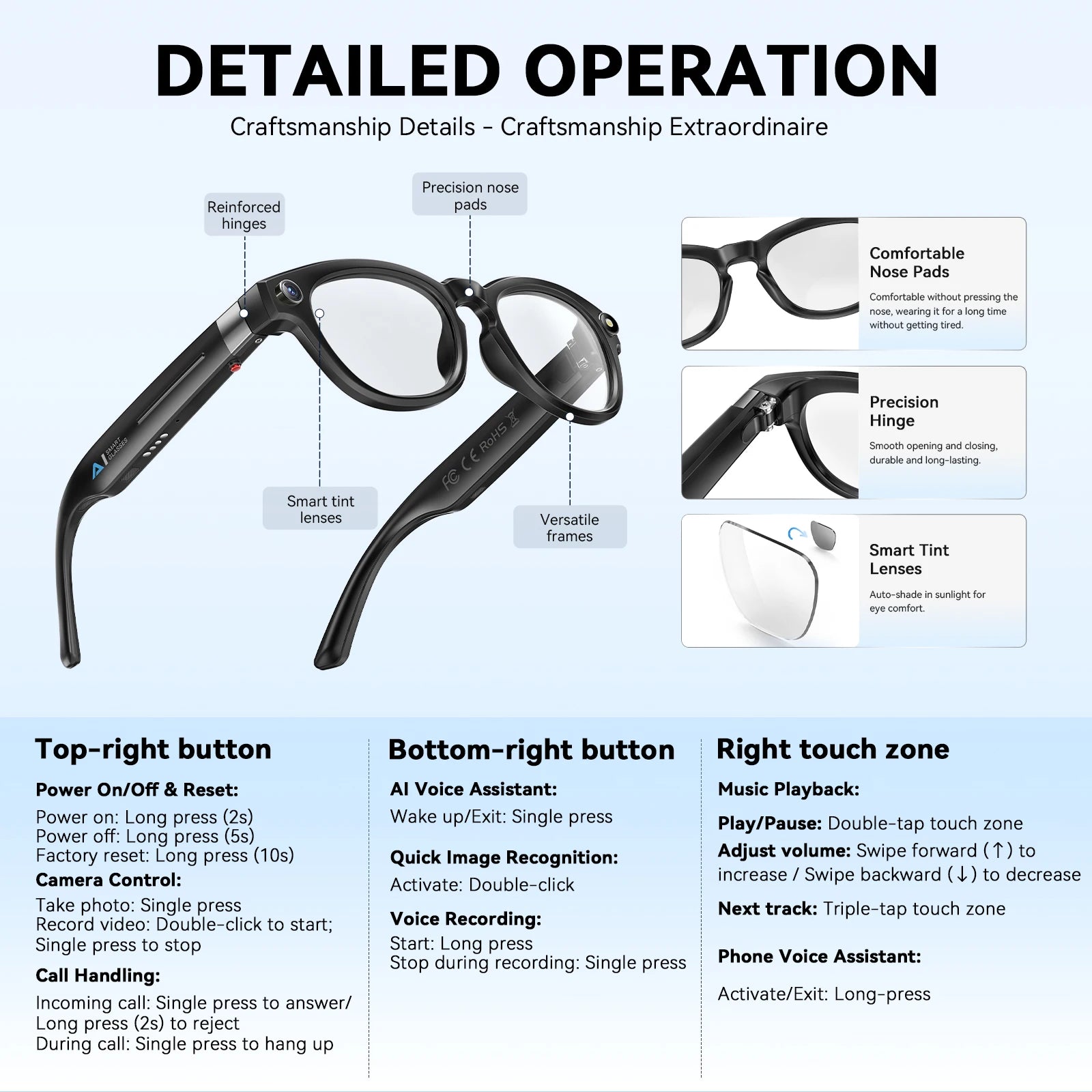 Gafas Inteligentes EIGIIS Q8 IA | Bluetooth | Cámara 4K | Traductor de Voz IA | Reducción Ruido | Impermeables - Firu Total Sales