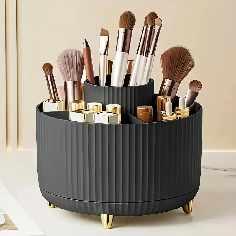 360° Rotating Makeup Organizer | 5 Compartments | Brushes, Lipstick & Cosmetic Holder