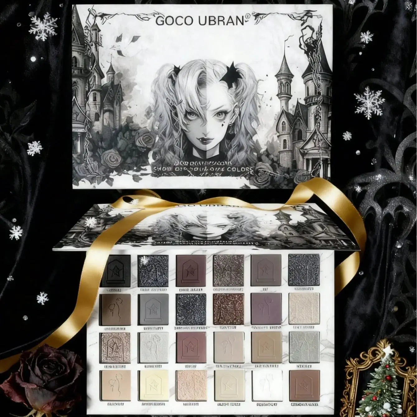 24-Color Dark Elf Eyeshadow Palette, Gothic Vampire Style Makeup Set, High-Pigment Shimmer/Glitter Eye Makeup, Christmas Gift