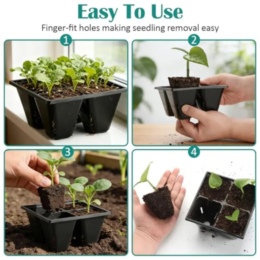 80 Pack Reusable 4-Cell Seed Starter Tray for Seedlings Easy Watering Seed Starting Trays with Drainage Holes for Seed Germinat