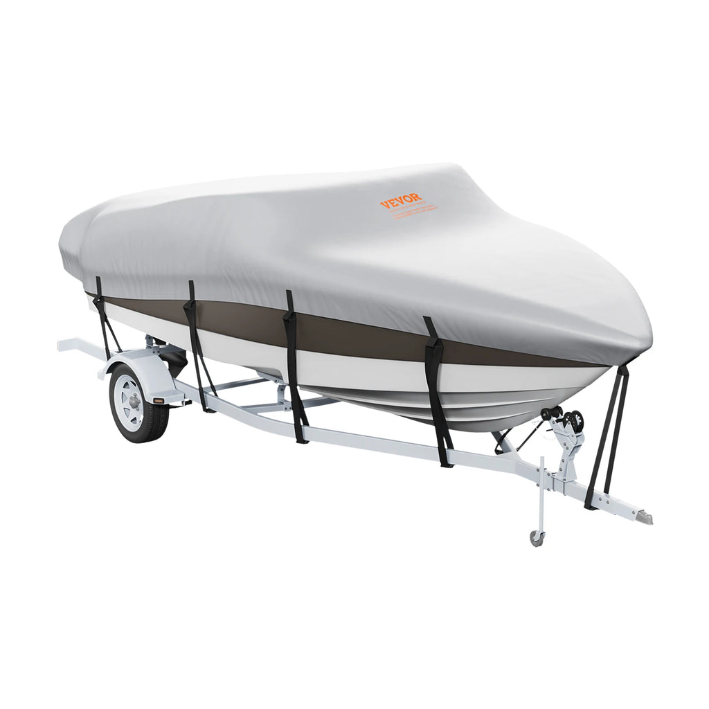 SucceBuy Boat Cover Trailerable Waterproof with Motor Cover Buckle Straps for V-Hull Tri-Hull Fish Ski Boat Runabout Bass Boat