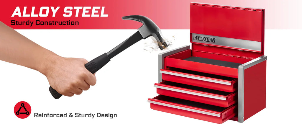 Geinxurn Professional Tool Set, 4-Drawer Red Tool Chest, High-Strength Socket Kit for Auto and Home Maintenance