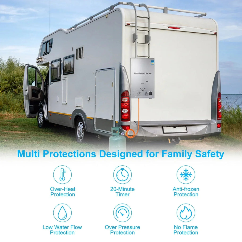 VEVOR 6L 8L 10L 12L 16L 18L LPG Portable Instand Water Heater Propane Gas LPG Wall-Mounted Tankless Water Heater Digital Display