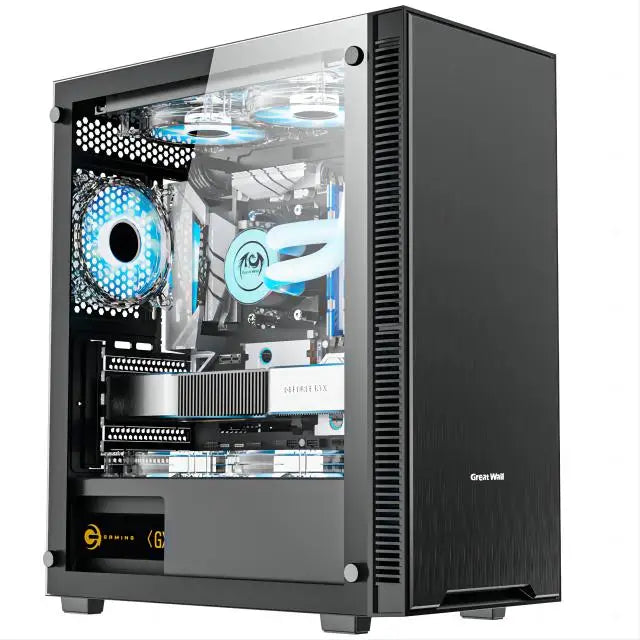 aotesier pc gaming i9 i7 computer acrylic  light strip front panel top power supply side transparent chassis game atx host box