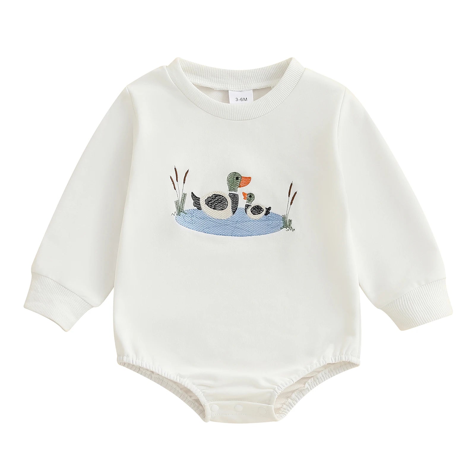 Infant Boys Fall Overalls with Long Sleeves and Crew Neck Featuring Adorable Duck Embroidery on Sweatshirt Style Romper - Firu Total Sales