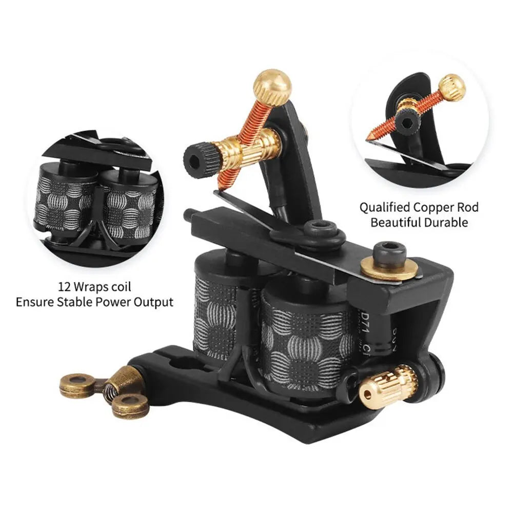 Professional Coil Tattoo Machine Gun 10 Wraps Cast Iron Tattoo Coil Machine for Tattoo Liner and Shader Traditional Tattoo Gun