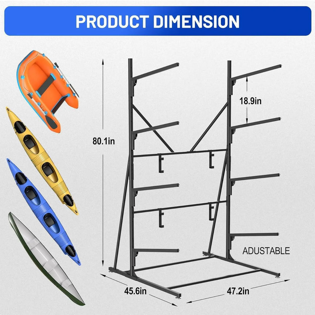 3/4 Tier Kayak Storage Rack, Heavy-Duty Metal Multifunctional Floor Holder For Canoe Surfboard Paddleboard