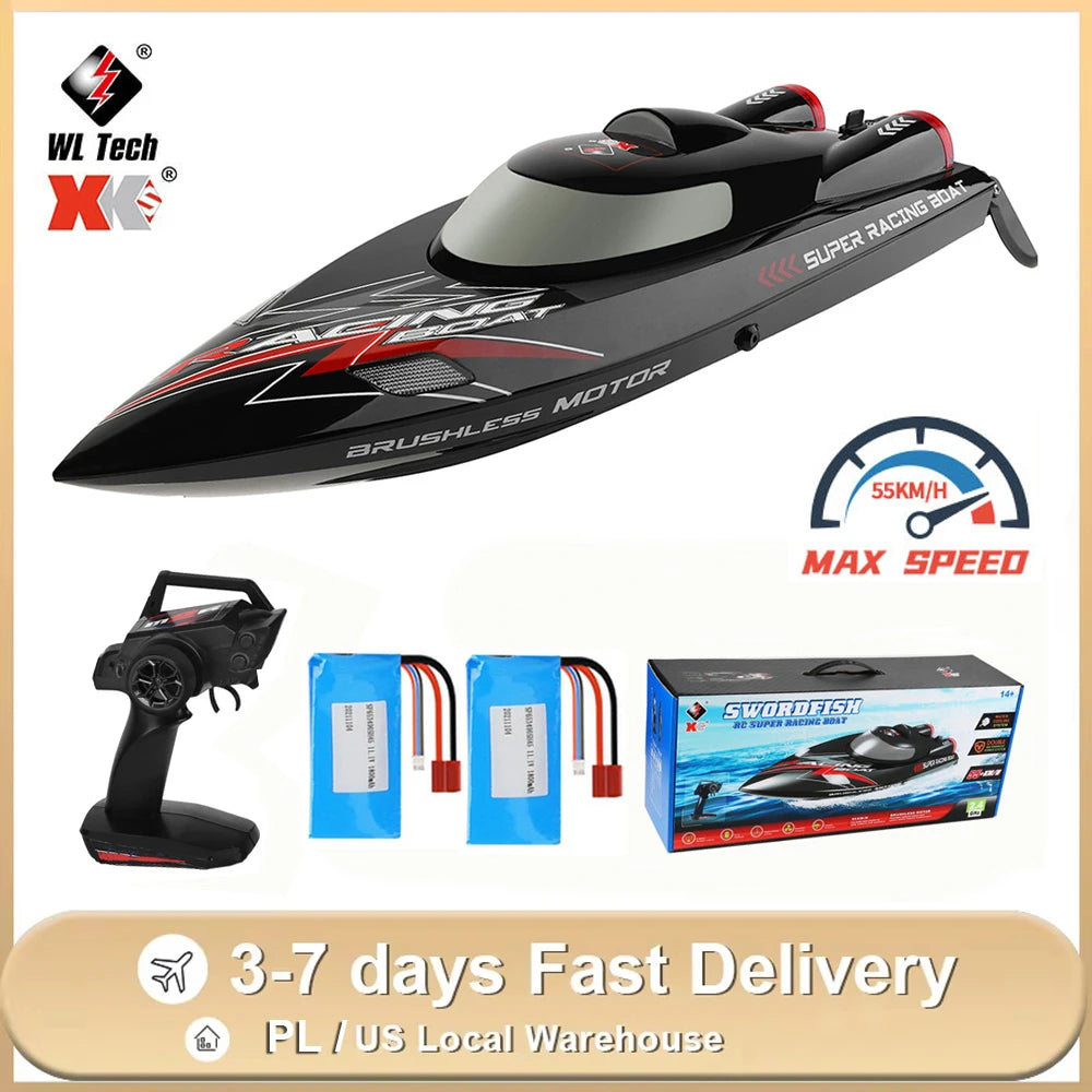 WLtoys WL916 RC Boat 2.4Ghz 55KM/H Brushless High Speed Racing Ship Remote Control Speedboat Toys For Adults with 2 Batteries - Firu Total Sales