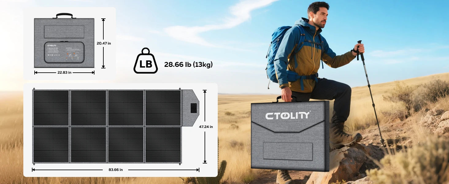 CTOLITY SP400 Portable Solar Panel 400W 41V Flexible Solar Charger Generator IP65 Caming RV Power Stations Camping Off Gird
