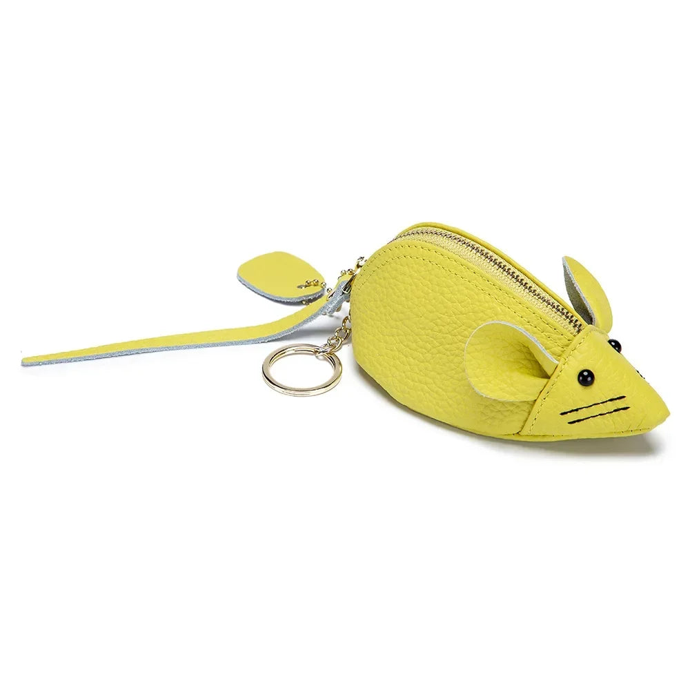 A8077 Cute Animal Design Lady Lipstick Bag Fashion Key Case Wallet Full Grain Cow Leather Vivid Lovely Mini Mouse Shape Purse