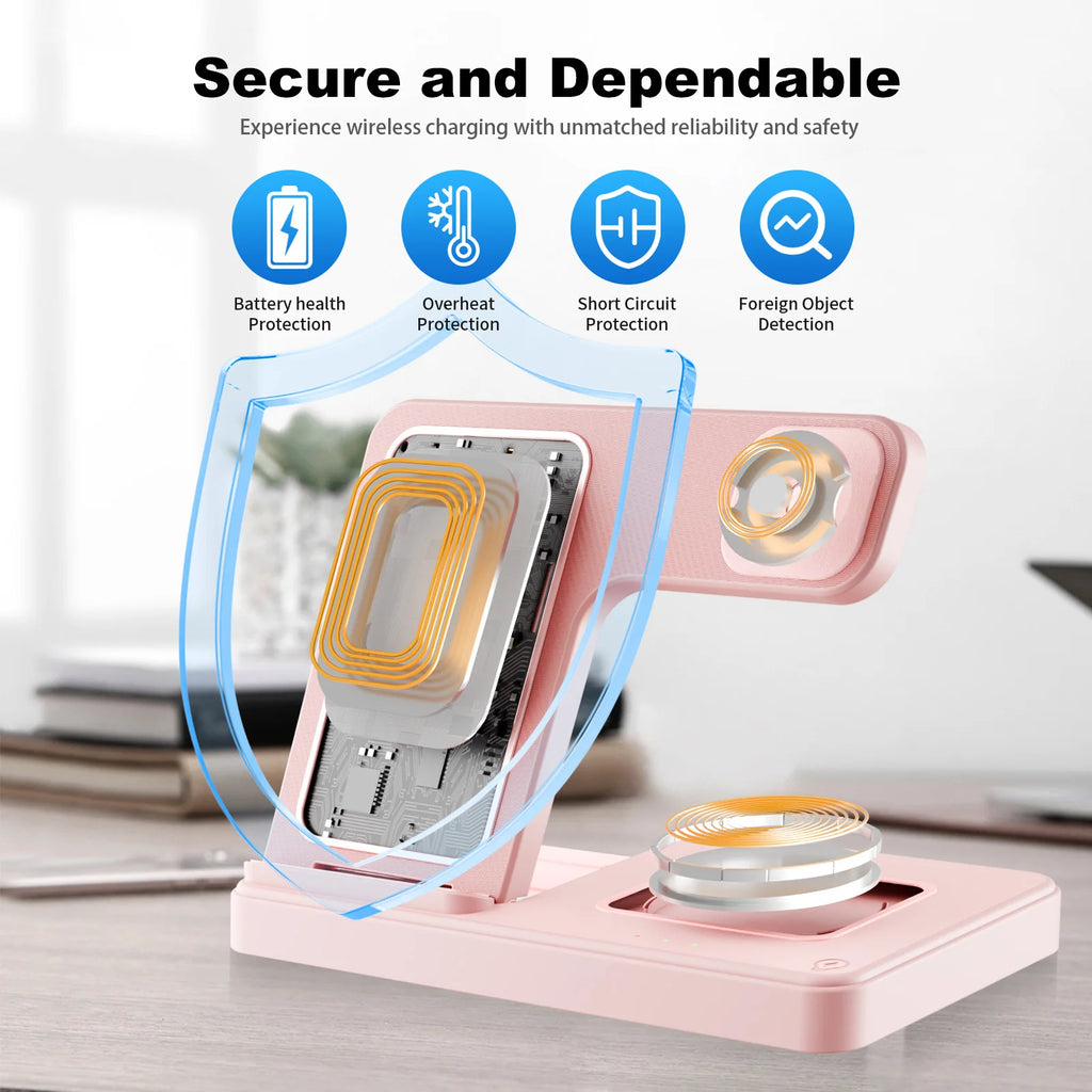 3-in-1 Magnetic Wireless Charger Stand 15W | iPhone + Apple Watch + AirPods Dock
