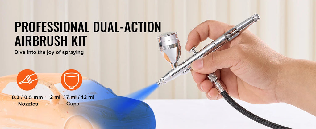 SucceBuy Airbrush Gun Dual Action Gravity Feed 0.3 mm and 0.5 mm Nozzles Airbrush Kit with 2/7/12ml Copper Cups and Cleaning