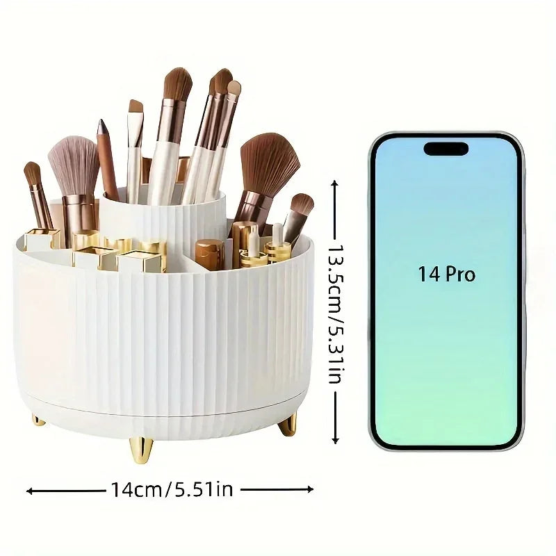 360° Rotating Makeup Organizer | 5 Compartments | Brushes, Lipstick & Cosmetic Holder