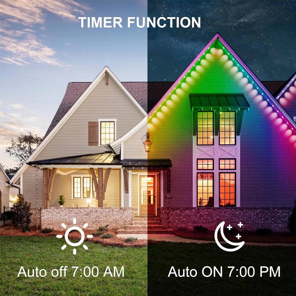 Luces Alero Exterior MIMIRGB 150FT | 90LEDs RGBIC | App Control | Sincronización Musical | Alexa | Fiestas y Navidad - Firu Total Sales