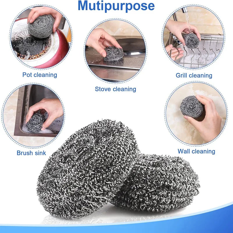 20 Pack Steel Wool Scrubbers for Holiday Deep Cleaning - Grade 410 Stainless Steel, Won't Scratch Skin, for Grill & Oven