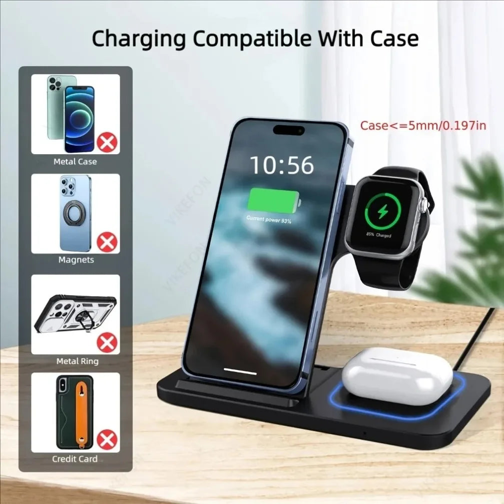 30W Foldable 3-in-1 Wireless Charging Dock | iPhone 17/16/15 + iWatch + AirPods Pro