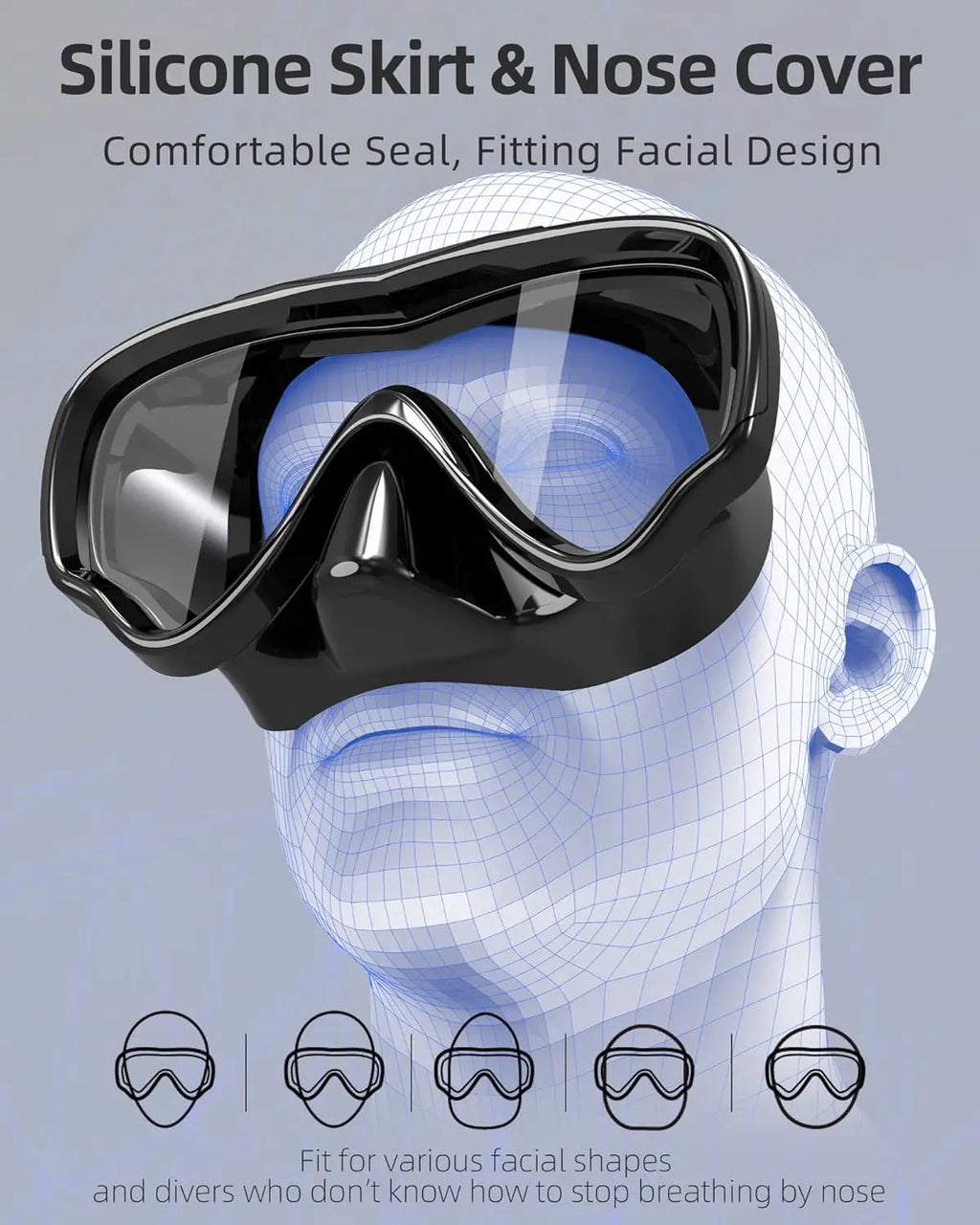 Anti-Fog Swim Goggles with Nose Cover, Wide View Clear Diving Mask for Adults and Youth