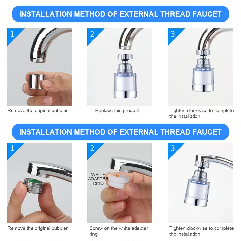 Kitchen Faucet Water Filter Pressurized Sink Filter Water Purifier 360° Tap Splash Proof Faucet Aerator Extender for Bathroom