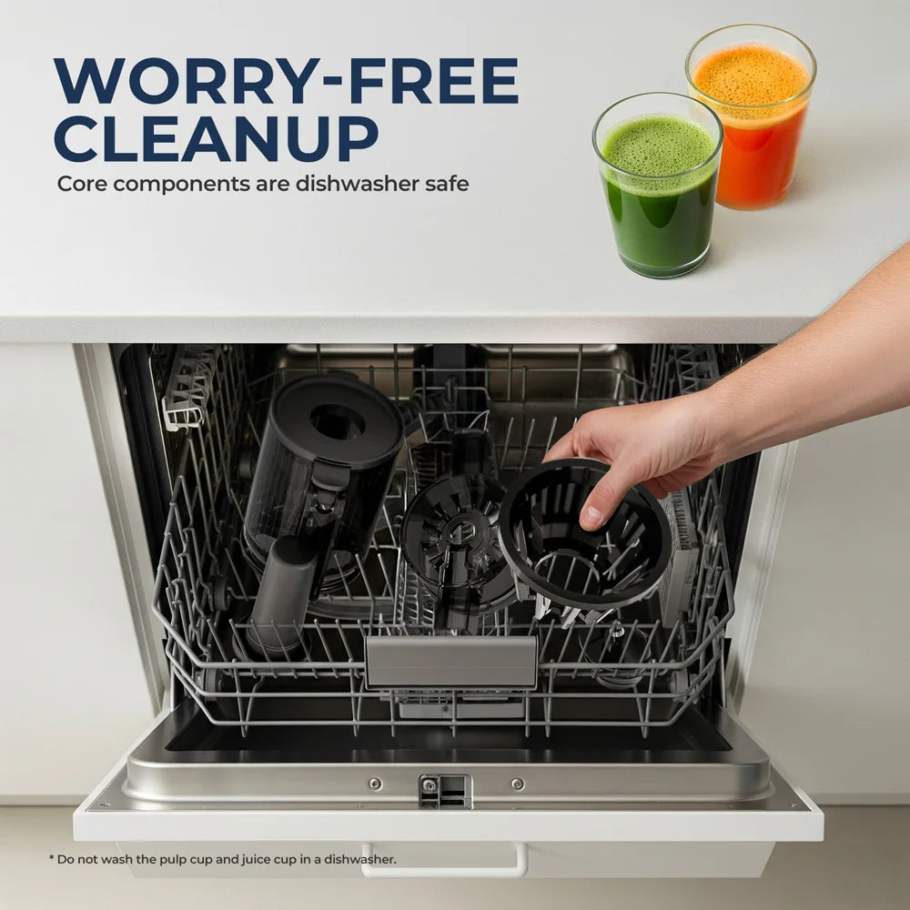 ROUNY Cold Press Extractor with Filter-Free, Easy Clean Electric Fruit Slow Juicer Machine with 130mm Large Feed Caliber,  Black