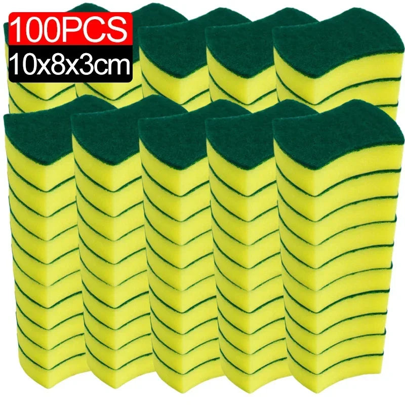 100/1Pcs Kitchen Dishwashing Sponge Soft Absorbent Clean Rub Pot Rust Scouring Pad Removing Kits Household Cleaning Brush Sponge