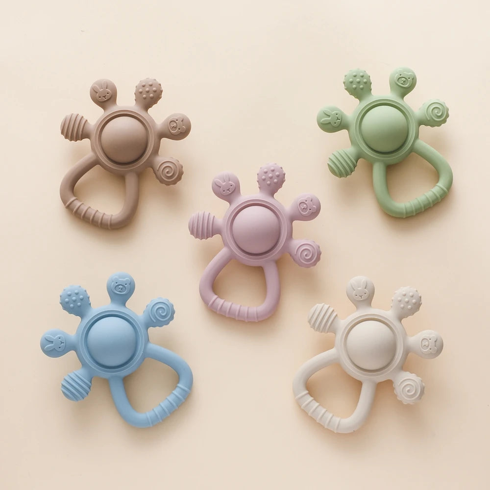 BPA Free Silicone Baby Teether — Sensory Rattle + Hand Bell | 0-12 Months