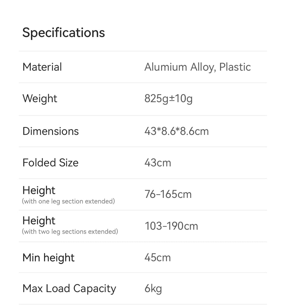 Ulanzi TT43 1.9M Aluminum Alloy Light Stand Reversible Leg Light Stand Tripod for LED Light Projector Flash Softbox Max Load 6KG