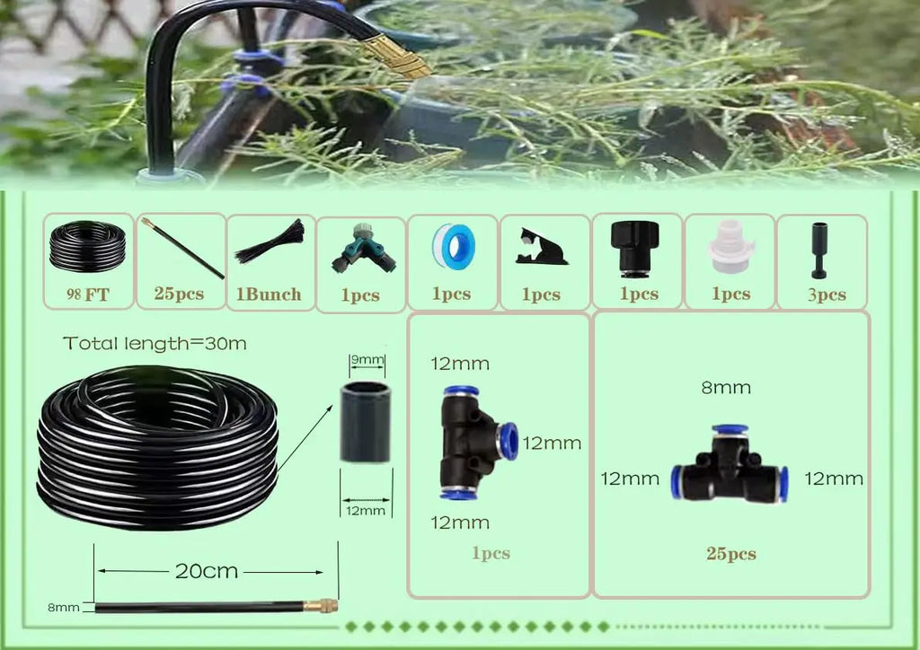 Automatic Drip Irrigation Kit for Potted Plants, 360° Adjustable Sprinklers, Quick Connect Tubing for Garden & Balcony