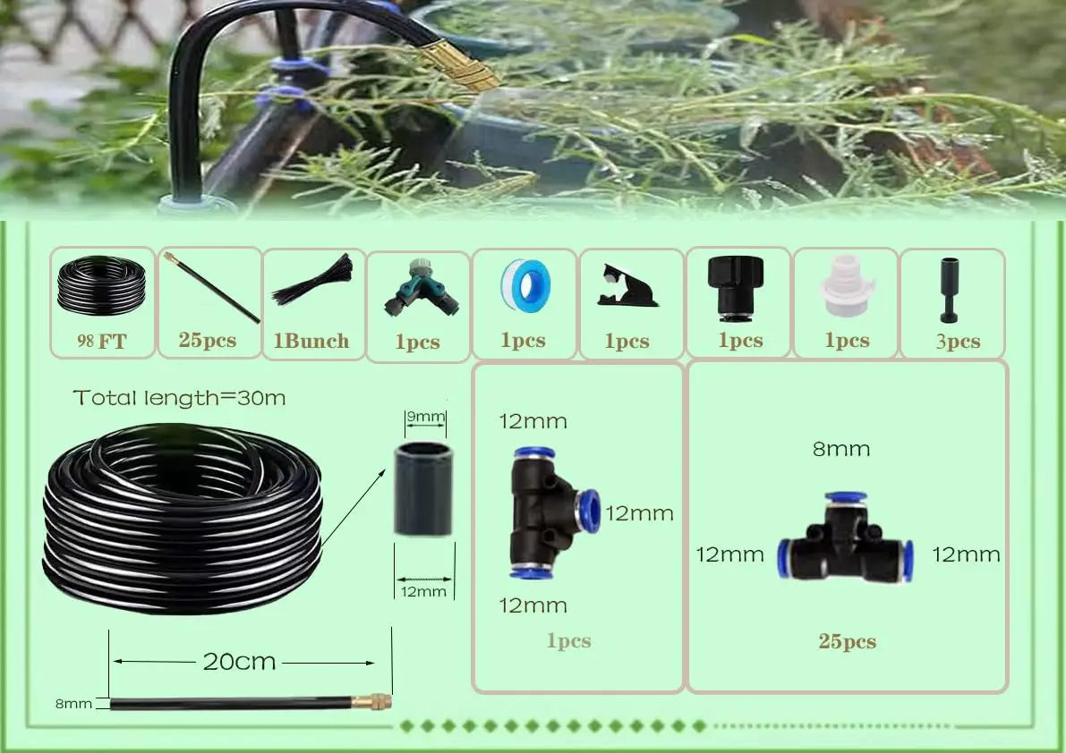 Automatic Drip Irrigation Kit for Potted Plants, 360° Adjustable Sprinklers, Quick Connect Tubing for Garden & Balcony
