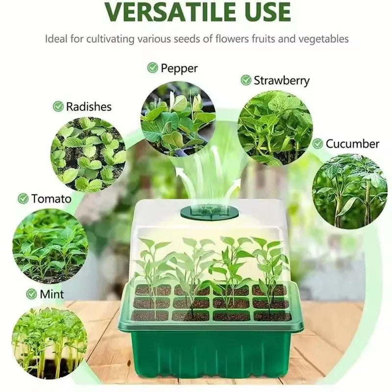 Seed Starter Kits Seedling Starter Trays (12 Cells per Tray) Humidity Adjustable Plant Germination Kits Garden Seed Starting Tra