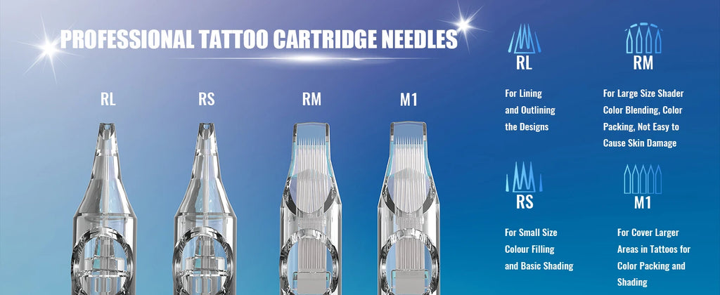 YILONG 50/20PCS Mixed Size Steriled Transparent Tattoo Cartridge Needles Needles with Membrane Safety Cartridges for Tattoo Pen