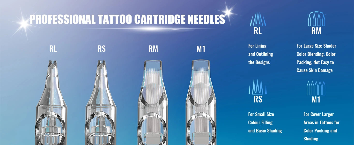 YILONG 50/20PCS Mixed Size Steriled Transparent Tattoo Cartridge Needles Needles with Membrane Safety Cartridges for Tattoo Pen