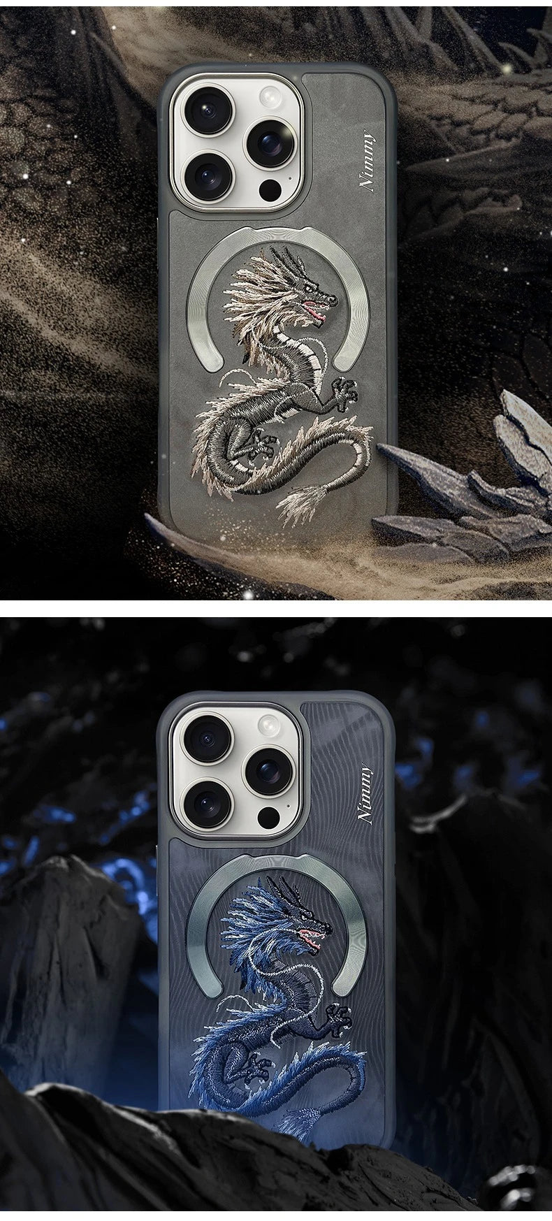 Dragon Phoenix 3D Embroidery Protective Case For iPhone 16 Pro Max Magnetic Wireless Charger Trend Original Fashion Cover - Firu Total Sales