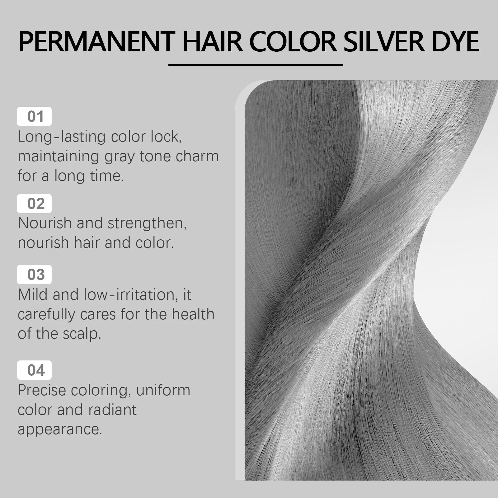 Long Lasting Hair Dye Cream Unisex Permanent Professional Covering Nourishing Non Irritating for Women Men Silver Color Hair Dye