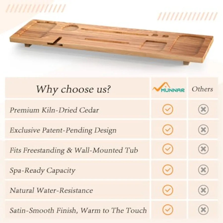 Bathtub Tray for Freestanding Bath Solid Pine Wood Bath Tray for Tub Bath Caddy for Home Spa Adjustable Bathtub Trays for Tub w