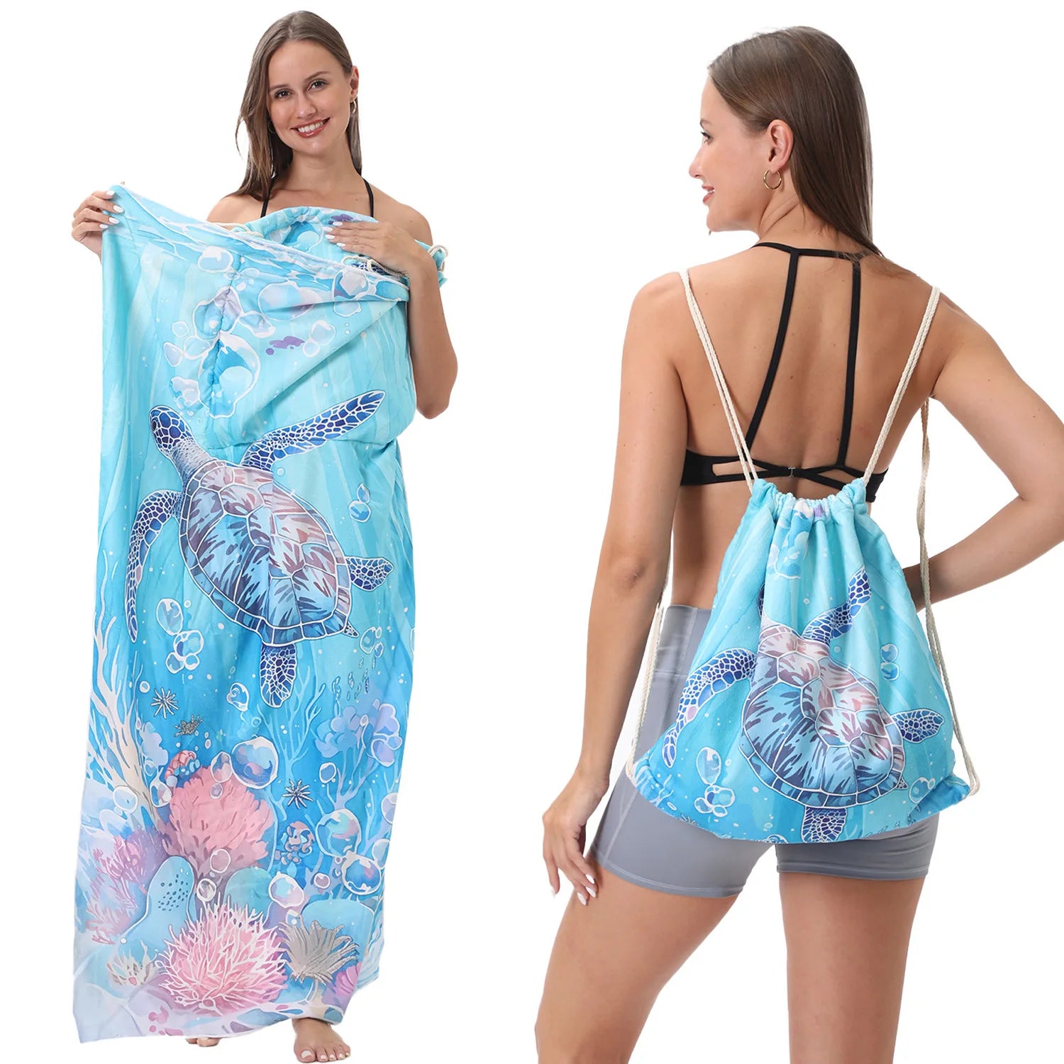 Toalla de Playa 2 en 1 Plegable con Bolsa - Microfibra Secado Rápido para Viaje