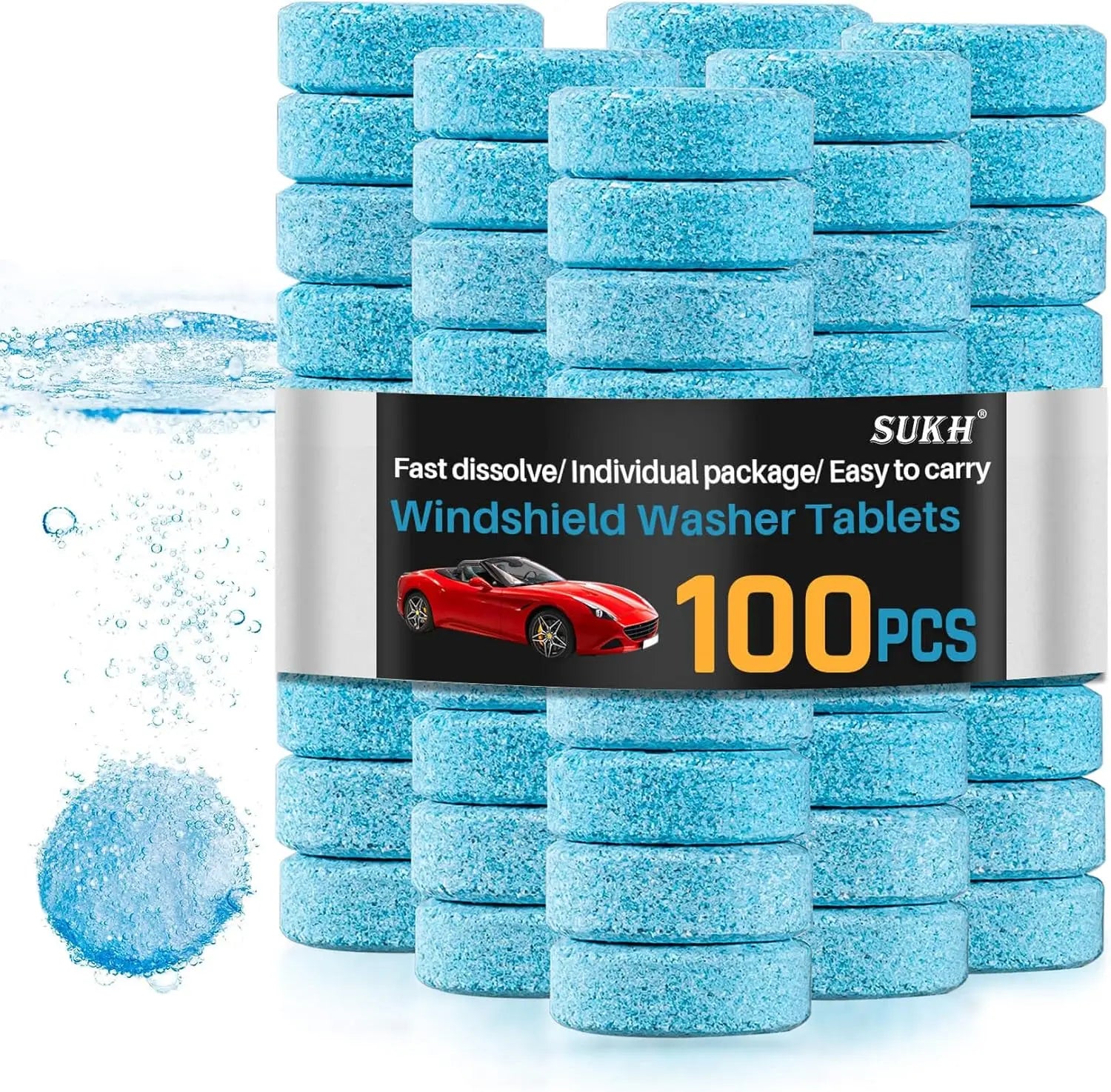 Car Windshield Washer Tablets - Concentrated Glass Cleaner for Automotive Wiper Fluid, Easy to Use and Effective