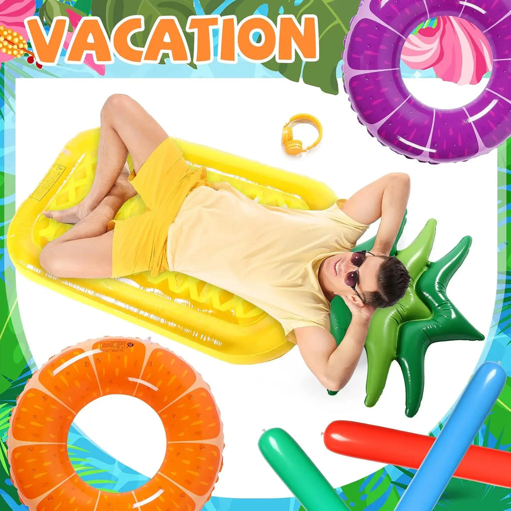 10 Pcs Inflatable Pool Floats Include 3 Swim Tubes Rings 6 Large Inflatable Pool Noodles and Pineapple Pool Raft Floats for Swim