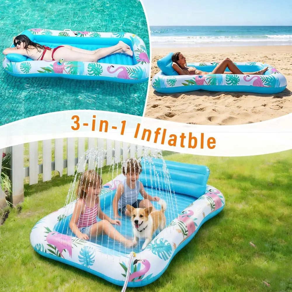Tanning Pool Lounger Float with Sprinkler, Pool Float Adult with Pillow amp Cup Holder, Sunbathing Blow Up Tanning Bed, Suntan T
