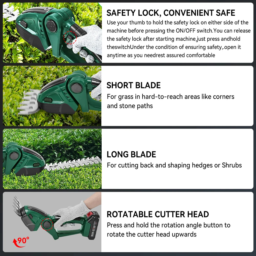 2 in 1 Electric Hedge Trimmer 20000rpm Lawn Mower Garden Shrub Pruning Hedge Pruner Scissors Power Tool For Makita 18V Battery