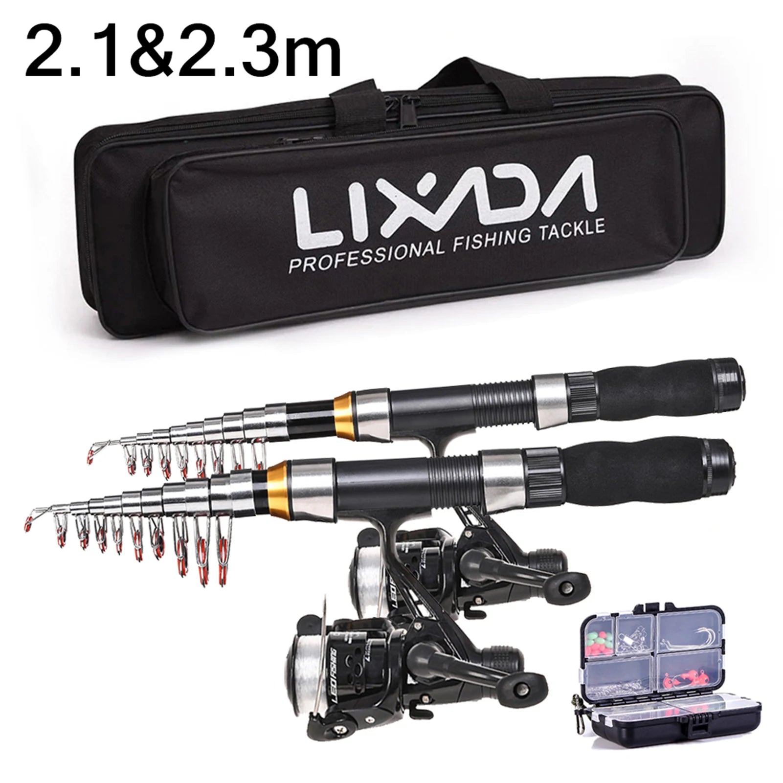 Lixada 2.1-2.3m Carbon Fiber Telescopic Rod & Spinning Reel Combo | Full Gear Set + Bag
