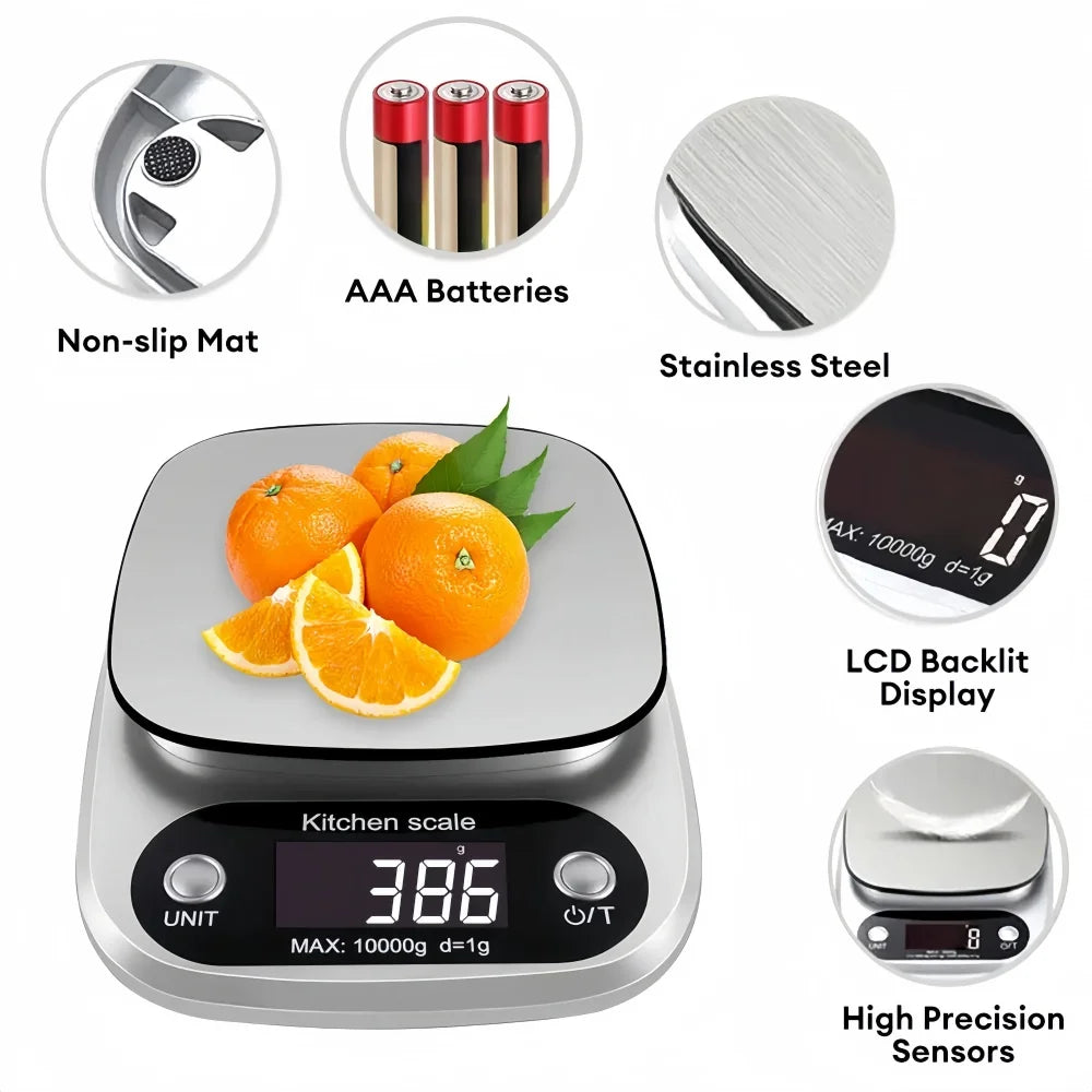 Digital Kitchen Scale 10kg/1g | LCD High Precision | Coffee Baking Jewelry Portable