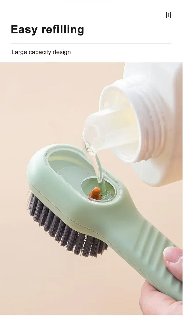 Household Shoe Cleaning Brush With Soap Dispenser Soft Hard Bristle Kitchen Scrubber Multitool For Carpet Bathroom Sneakers