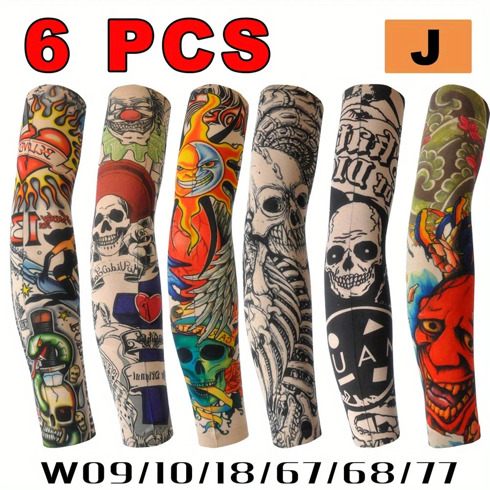 6Pcs Summer Thin Ice Slide Fiber Tattoo Arm Sleeve - Unisex Wear Resistant Cooling Arm Guard