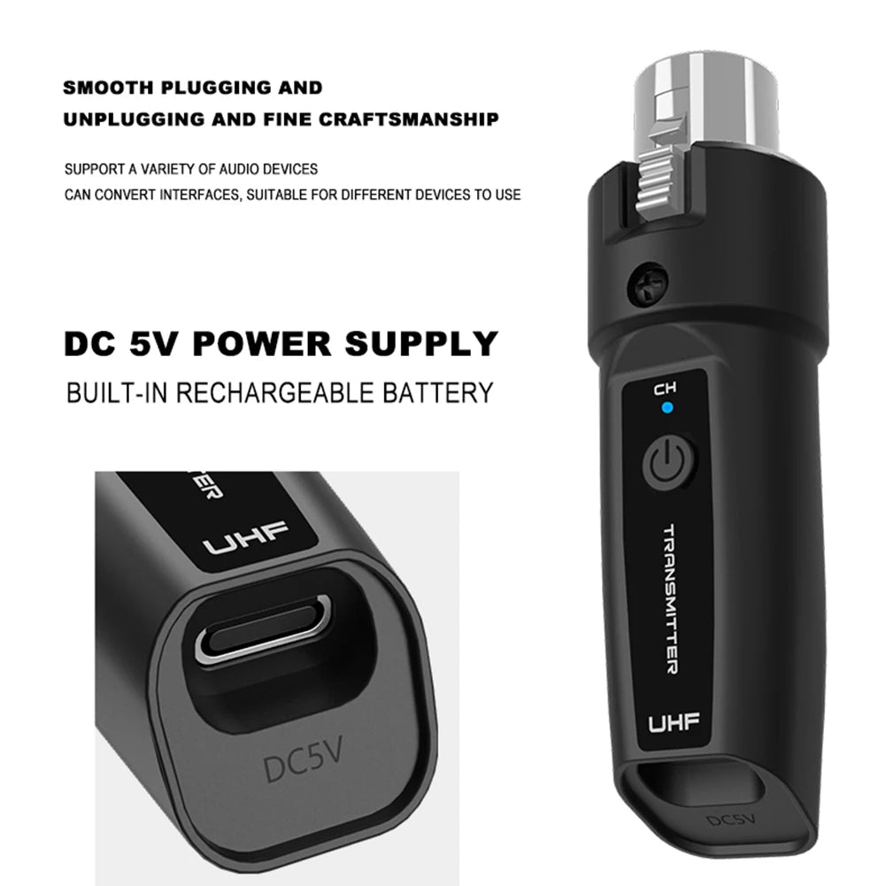 Wireless Microphone Converter XLR Transmitter and Receiver Signal Adapter for Audio Mixer Dynamic Mic Electric Guitar Bass