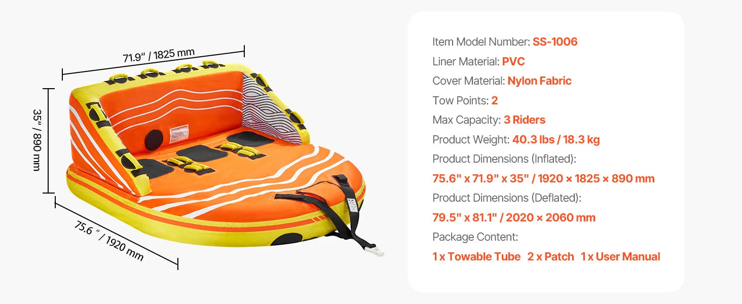 SucceBuy Towable Tube for Boating 1-4 Riders Inflatable Boat Tubes and Towables 680lbs Water Sport Towable Tube for Boat to Pull
