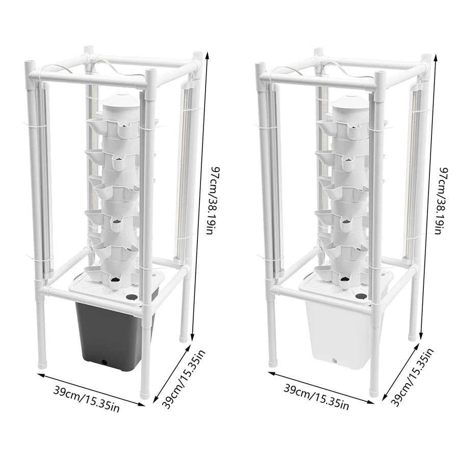 6-Tiers 30 Planting Holes Hydroponics Vertical Growing Kit, Tower Standing Soilless Vegetable Grower with LED & Water Tank