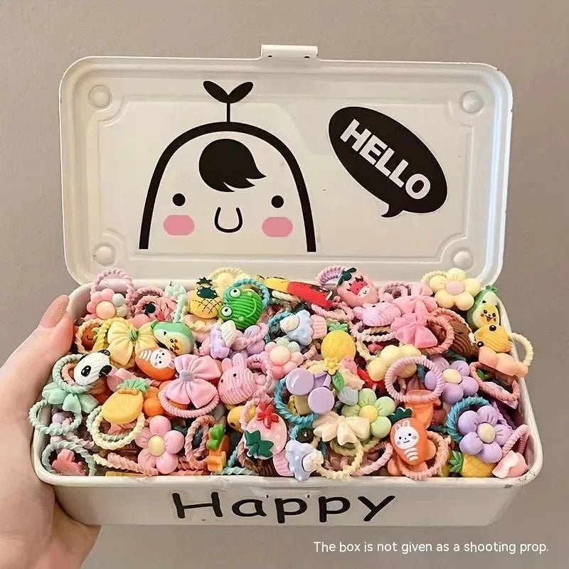 Set 30 Coletas Elásticas para Niñas | Animales y Flores Cartoon