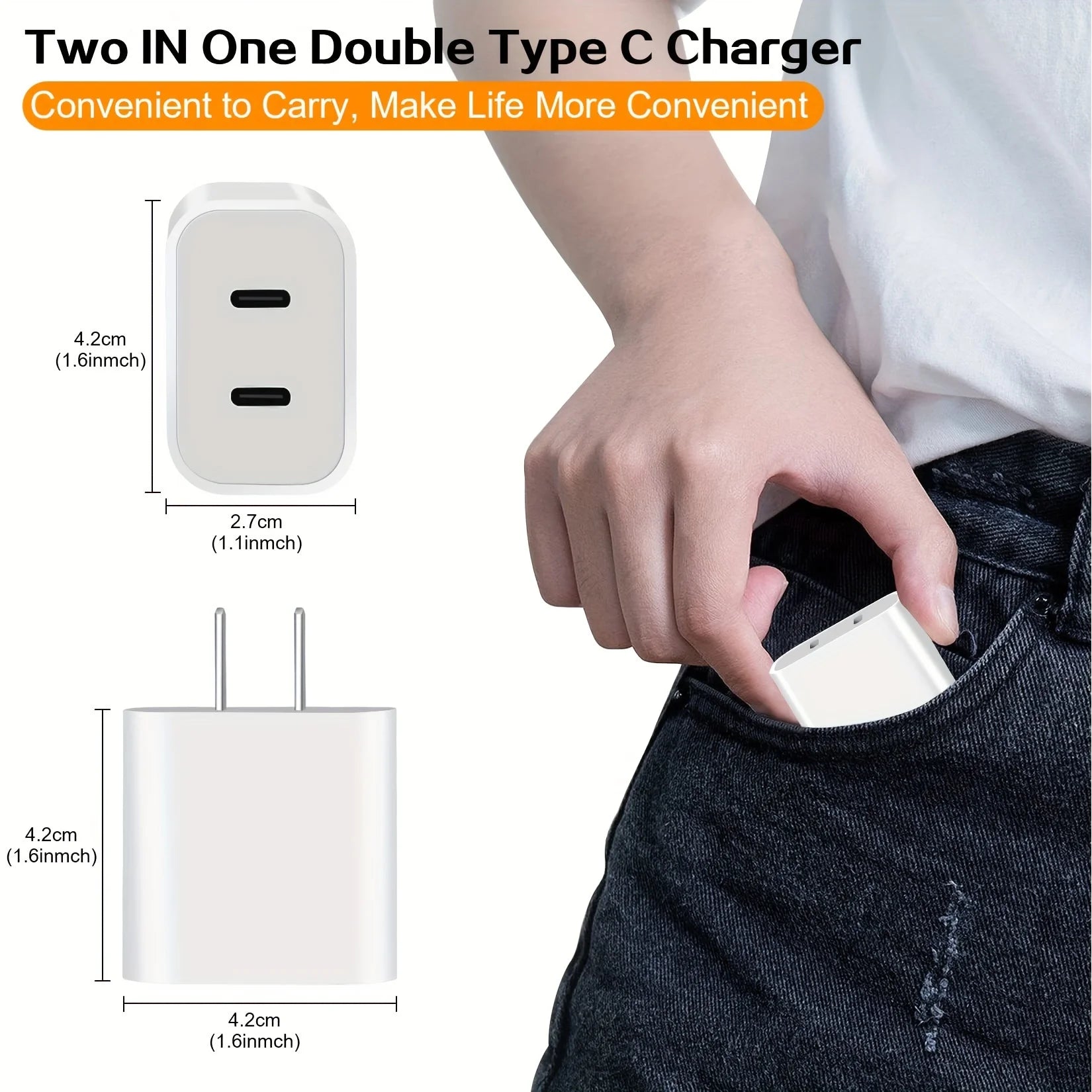 Fast Charger Block PD20W Power Adapter Dual Type C Port Cube for iPhone 15 Series(2Pack 6ft USB-C to C Charging Cables Included) - Firu Total Sales