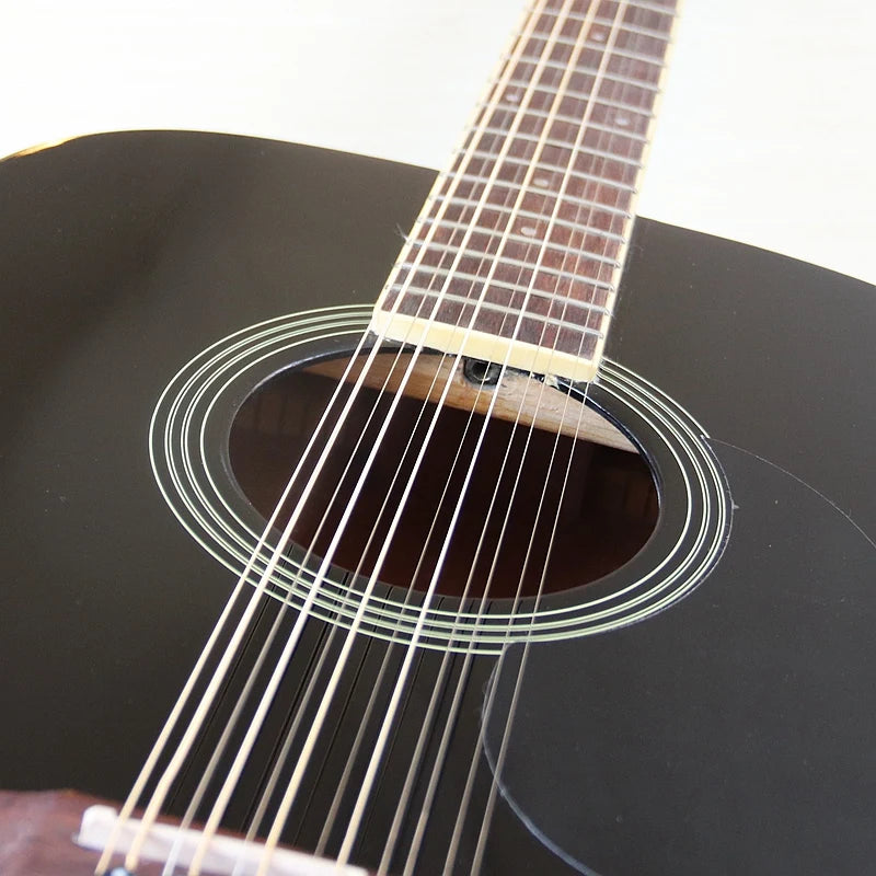 Guitarra Acústica de 12 Cuerdas 41" | Madera Spruce | Diseño Folk | Negro y Natural 🎸