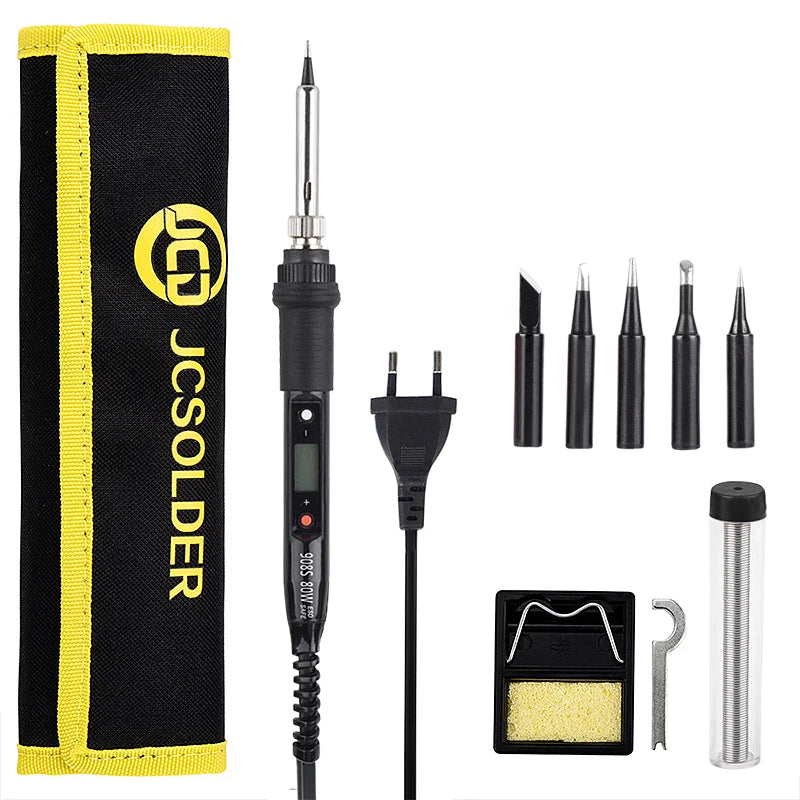 JCD 80W Electric Soldering Iron Kit LCD Display Temperature Adjustable 220V 110V With Solder Paste Iron Tips Welding Tools Set